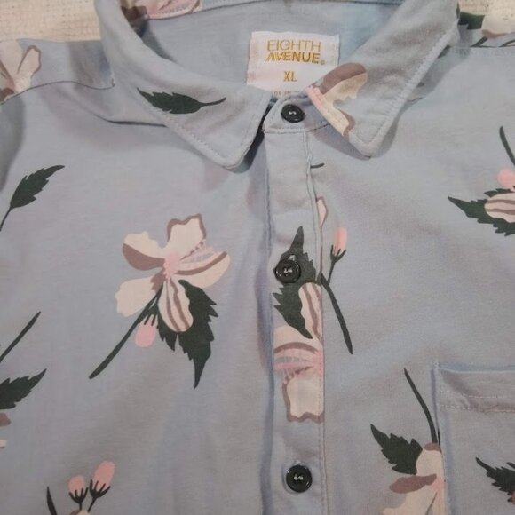 Eighth Avenue  XL  Men's 100% cotton button down  tropical print blue + white - Picture 5 of 8